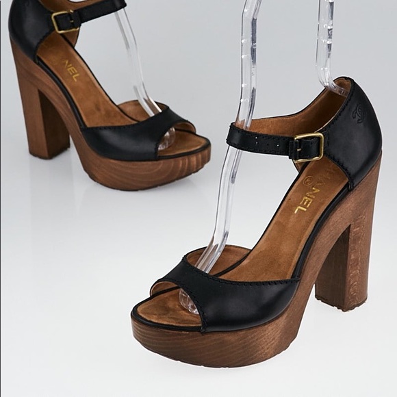 CHANEL Shoes - Chanel Leather and Wood Sandals
